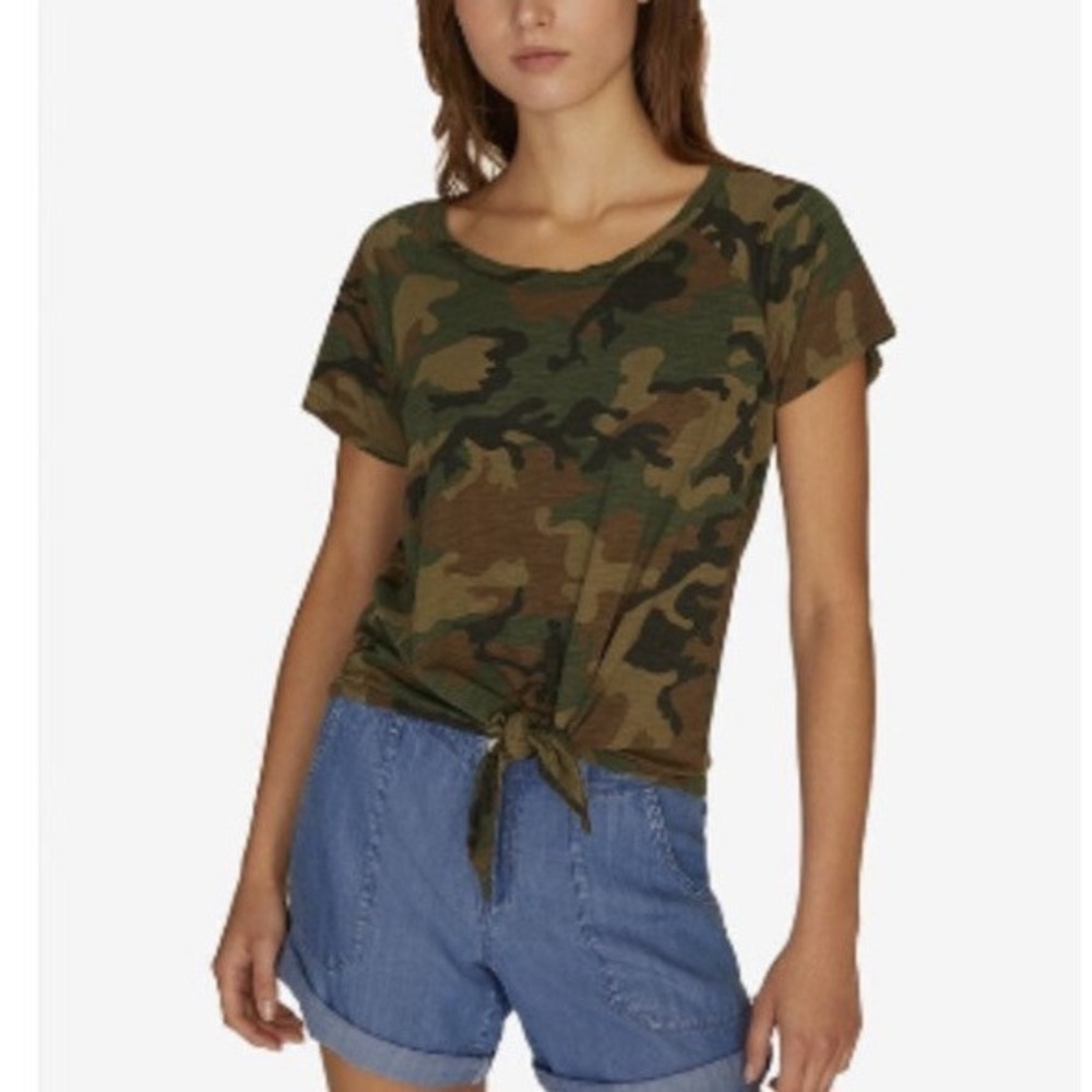 Anthropologie Sanctuary Womens Small Short Sleeve Camo Tie Front Tee